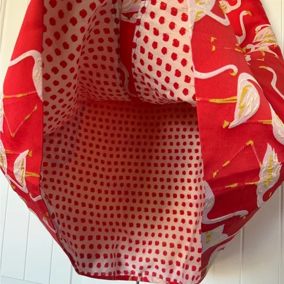 Flamingo Print Red Mini Dress Back Buttons Gold Accents Buru NWT - Picture 7 of 9